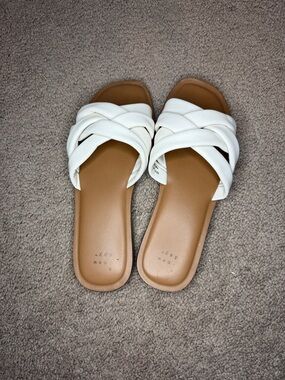 a new day White Braided Slide Sandals with Tan Footbed